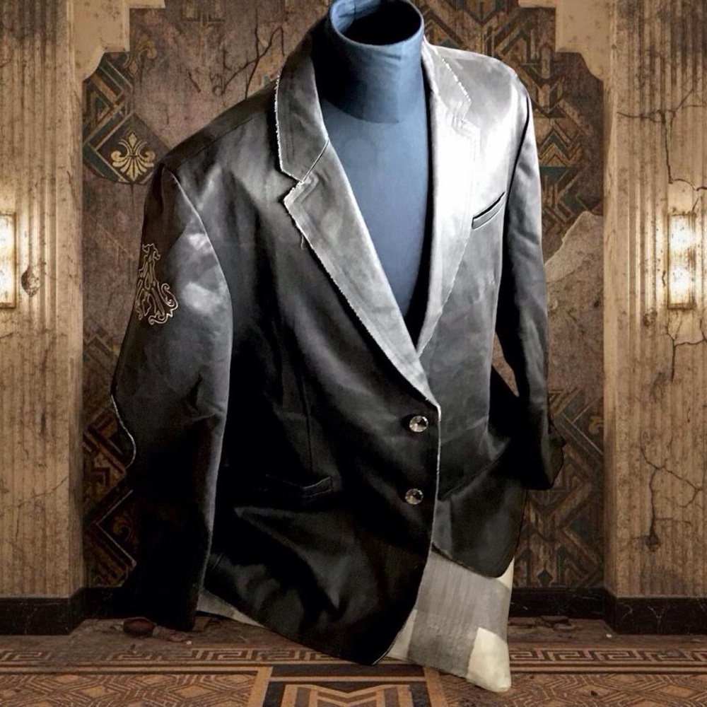 Archaic By Affliction Gray Blazer Jacket  with Embroidered Sleeve